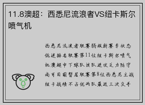 11.8澳超：西悉尼流浪者VS纽卡斯尔喷气机